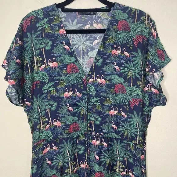 Vineyard Vines Textured Button Front Kaftan Dress Tropical Navy - Size XXS - Picture 5 of 8